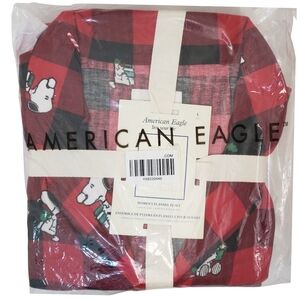 AMERICAN EAGLE Pajama Set Women Flannel Snoopy Holiday Long Sleeve Top & Pants